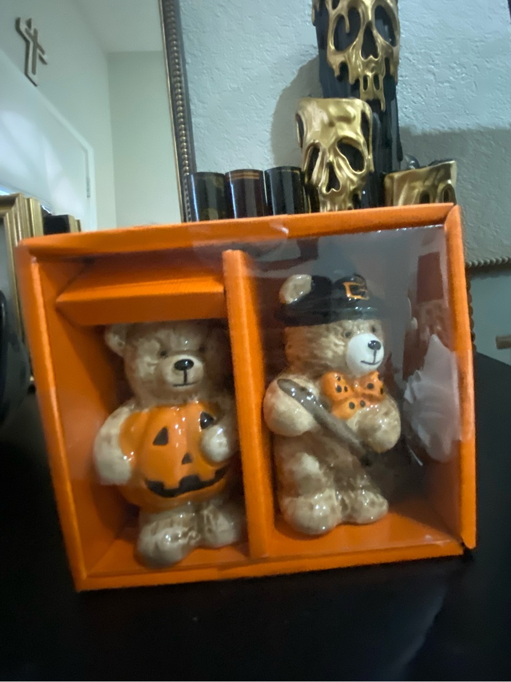 Halloween Pumpkin Bear Salt and Pepper Shaker Set - Orange
